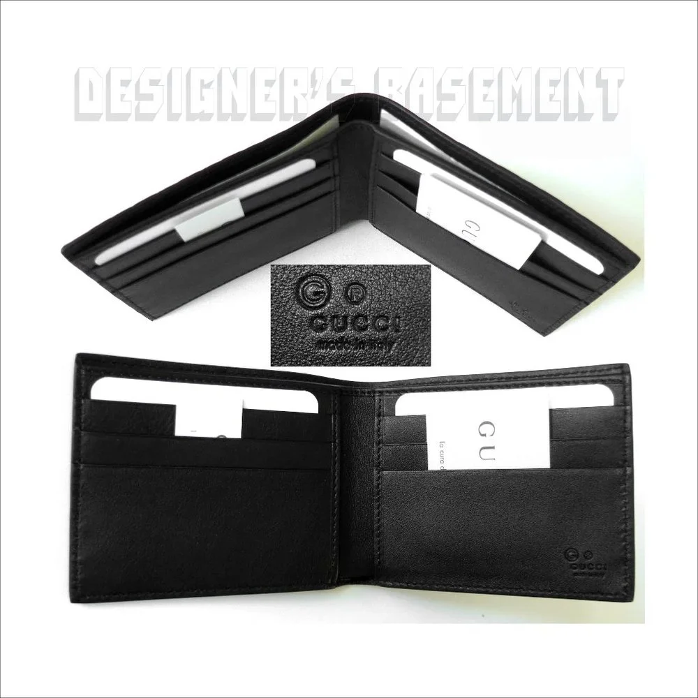 GUCCI Mens black Leather MICRO GUCCISSIMA GG embossed Bi-fold wallet new in Box!